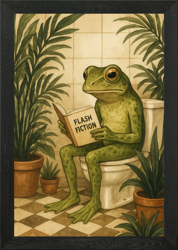 Frosch liest flash fiction auf - liest,